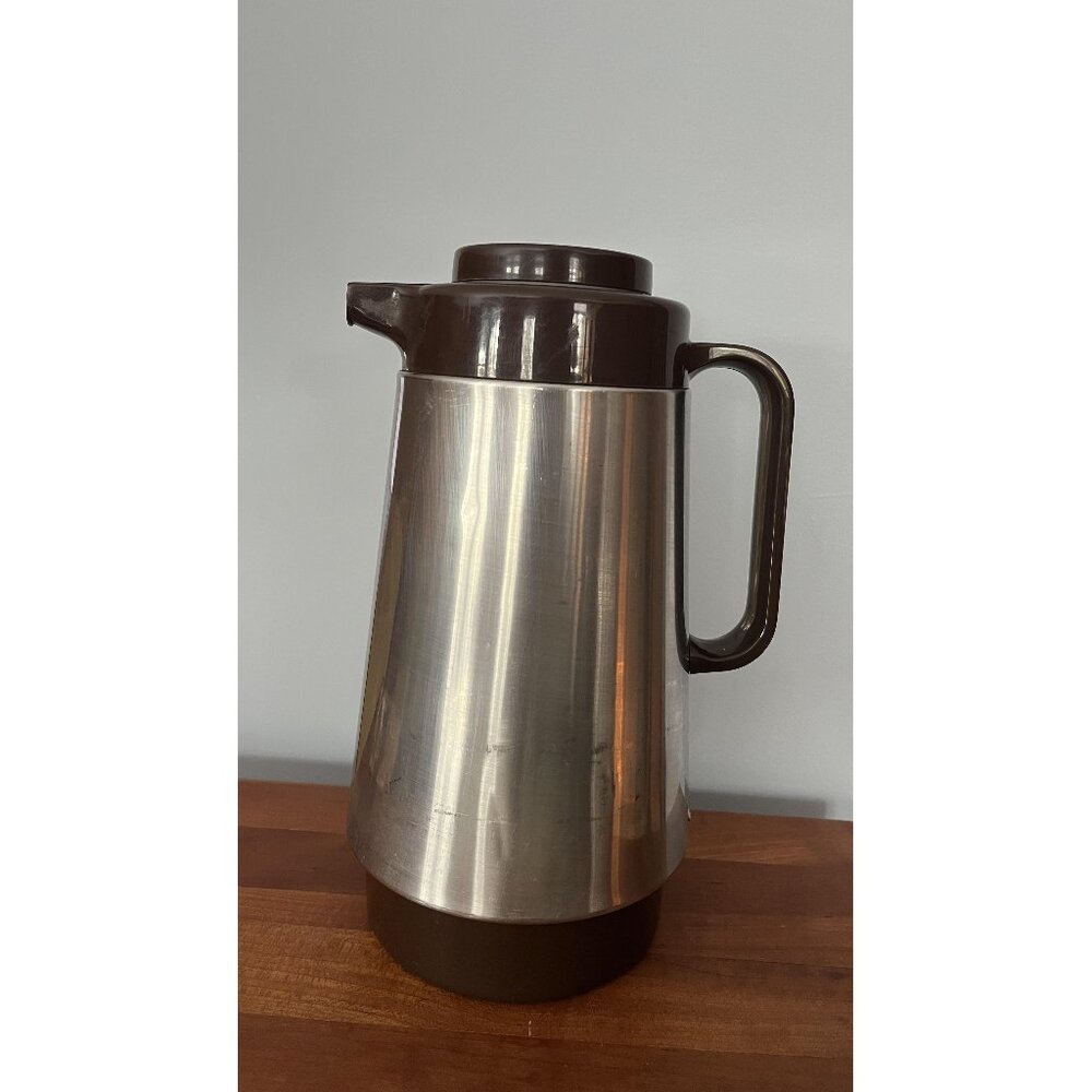 Vintage Corning Thermique Thermos Insulated Brown & Stainless Steel Carafe Japan
